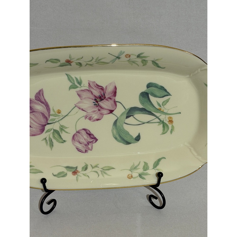 Lenox Morningside Cottage Sandwich Tray Floral Purple Tulip Gold Rim 14 3/8" - Picture 3 of 14